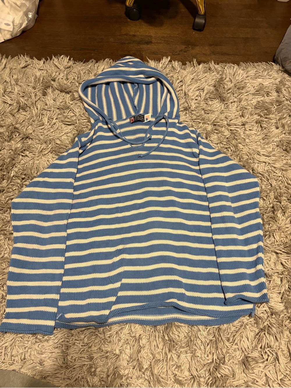 Binghamton Knitting Co. Striped Blue & Cream Hooded Knit